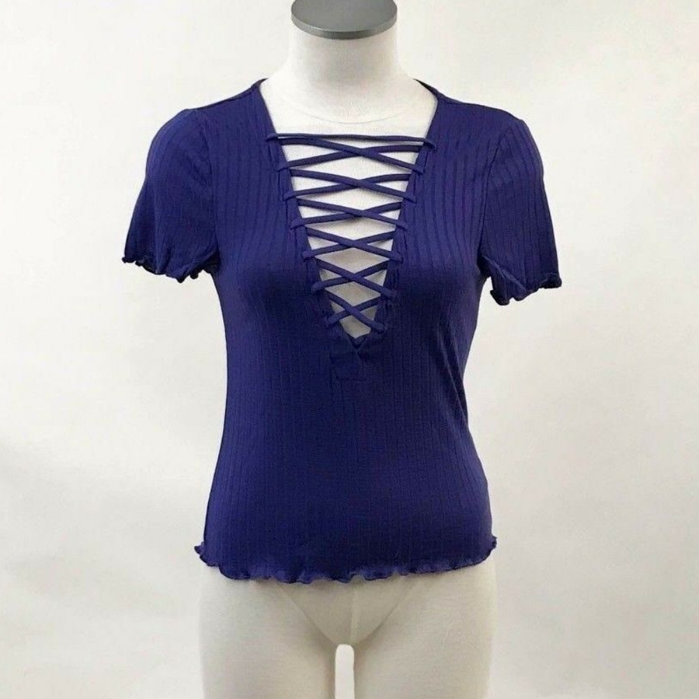 Project Social T Lace Up T-Shirt "Amelia" Blue
